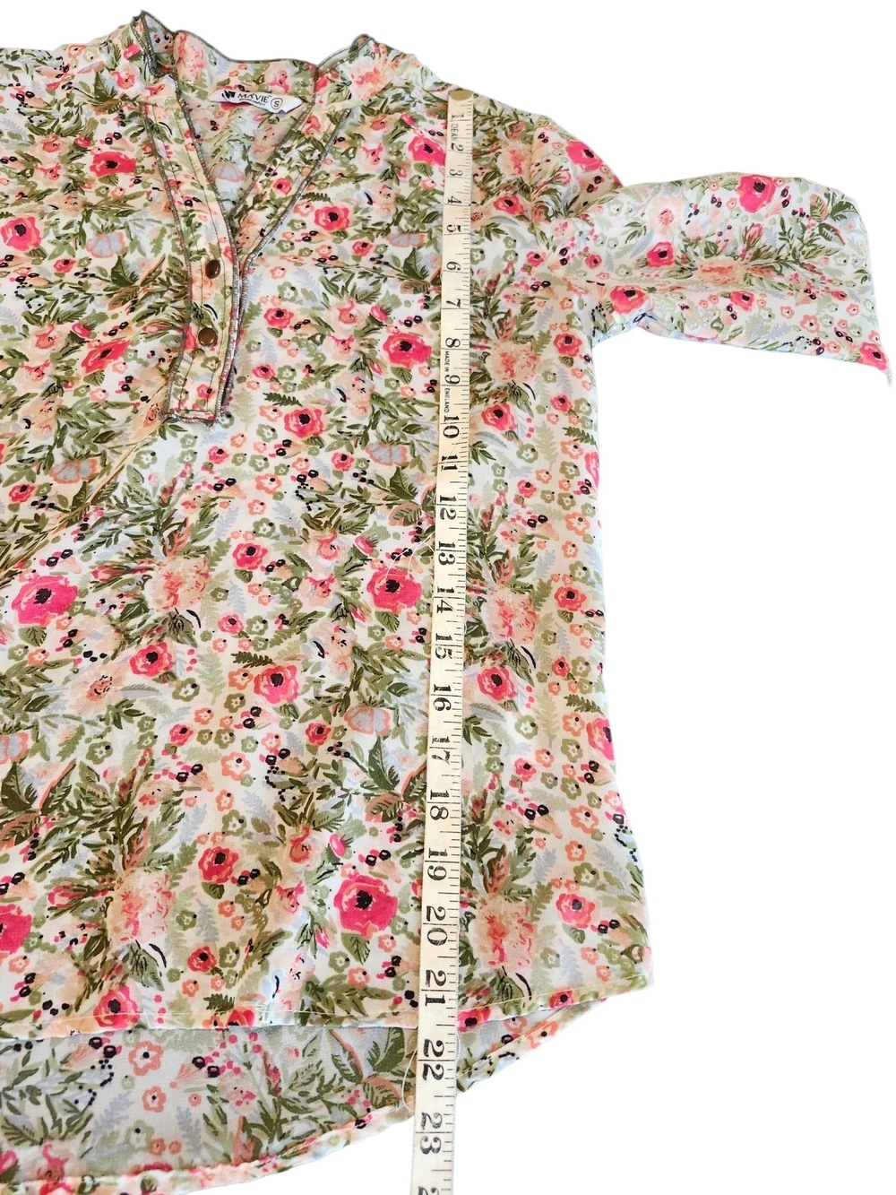 Women's Floral Cottagecore Romantic Coastal Boho Button-Front Blouse - M - Picture 5 of 11